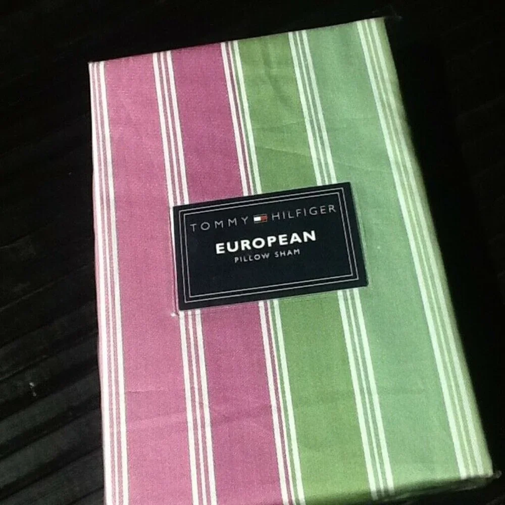 one brand new Tommy Hilfiger Stephanie Pink & Green Striped EURO Pillow Sham